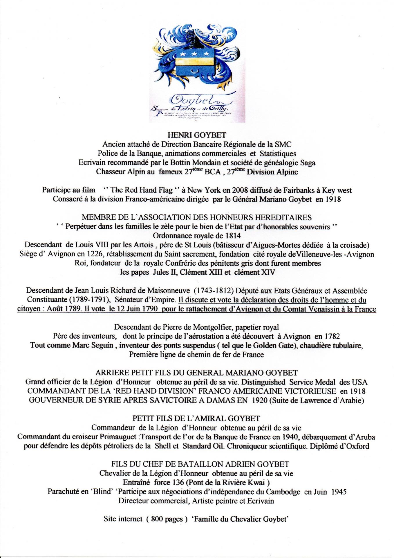 Présentation du Chevalier Goybet